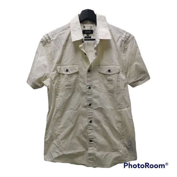 Guess Short Sleeve Button Front Shirt Cream / Very Pale Yellow - Picture 2 of 8